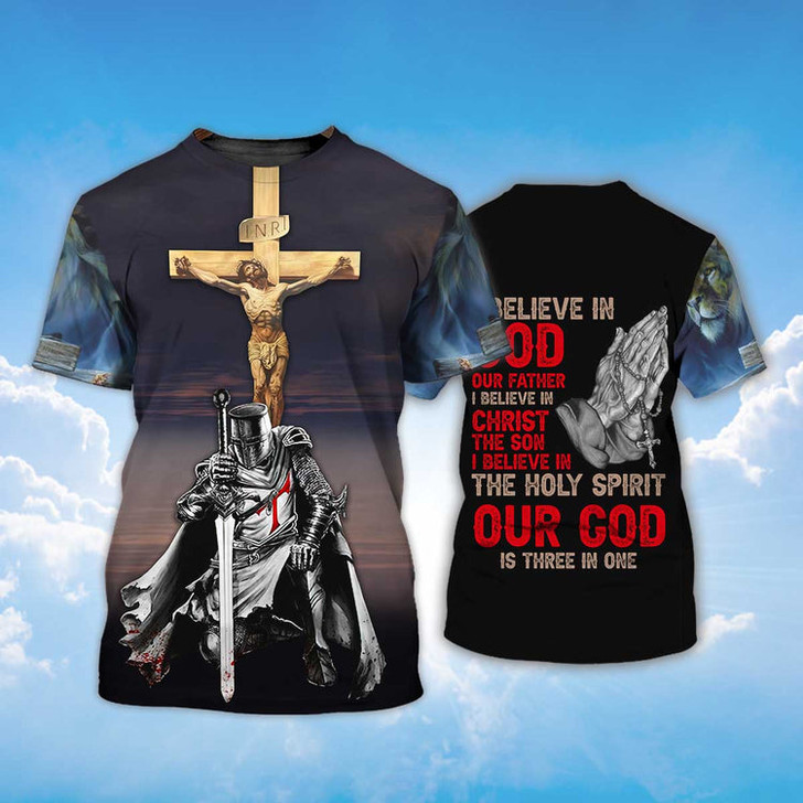 FUNSTUFFPRINT 3D All Over Printed Knight Templar Shirt I Believe In God Tshirt Templar Shirts 3D T-shirt