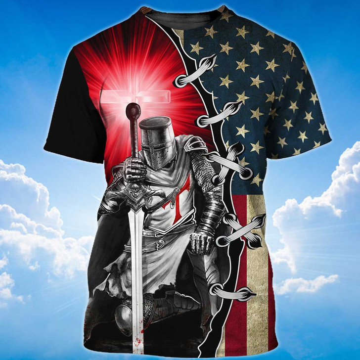 FUNSTUFFPRINT Knight Templar T Shirt Religious Sublimation On Shirt Coolspod 3D T-shirt