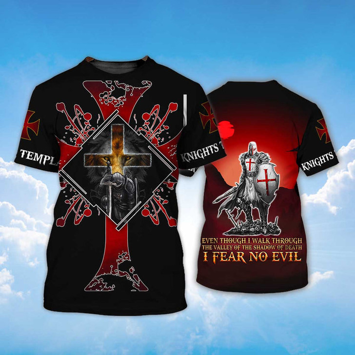 FUNSTUFFPRINT Knights Templar Tee Shirts I Fear No Evil 3D All Over Print Shirt 3D T-shirt