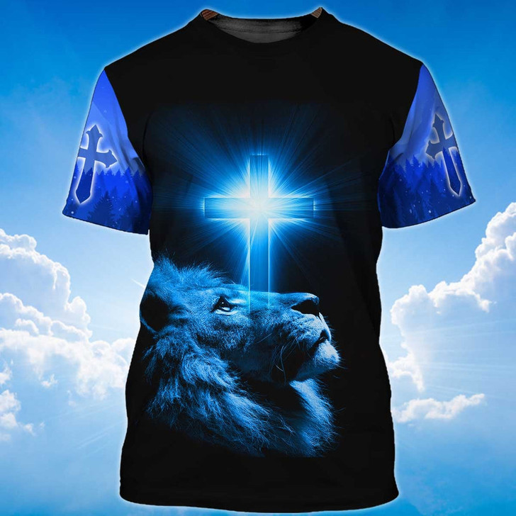 FUNSTUFFPRINT Way Maker Miracle Worker Lion And Light Cross T Shirt Coolspod 3D T-shirt