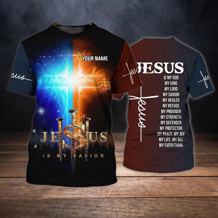 FUNSTUFFPRINT Customized Jesus Is My Savior T Shirt Gift For Christian T Shirt 3D T-shirt