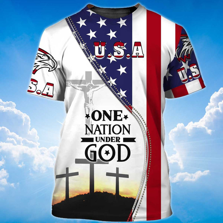 FUNSTUFFPRINT One Nation Under God Patriotic American Flag Pattern Shirt Men Women Coolspod 3D T-shirt