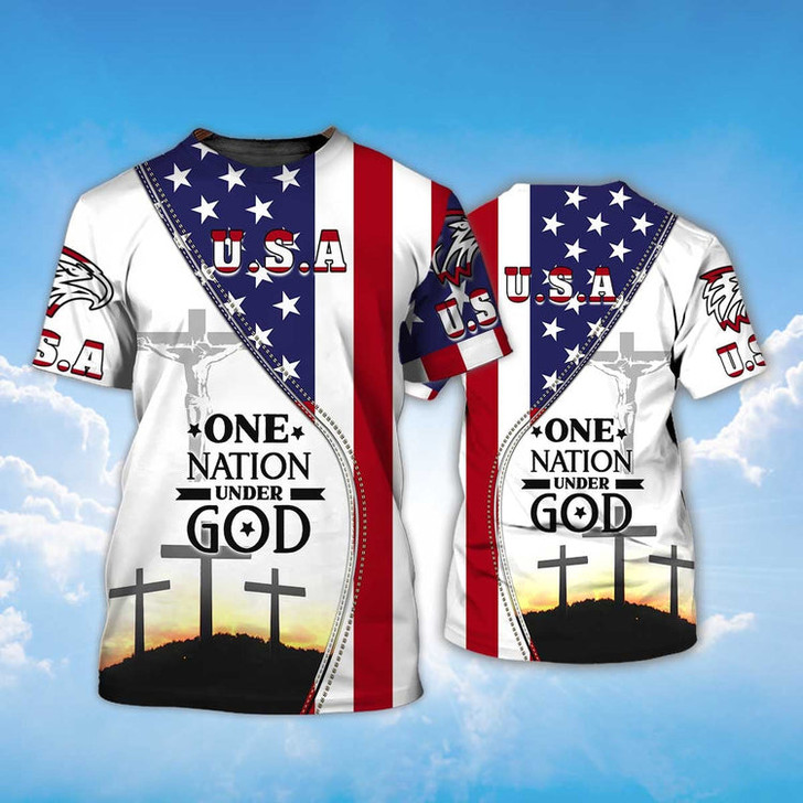 FUNSTUFFPRINT One Nation Under God Patriotic American Flag Pattern Shirt Men Women Coolspod 3D T-shirt