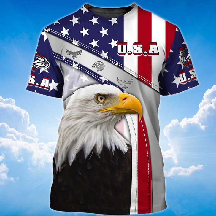 FUNSTUFFPRINT Eagle American Flag Pattern T Shirt Eagle Lover Patriotic 3D Shirt 3D T-shirt
