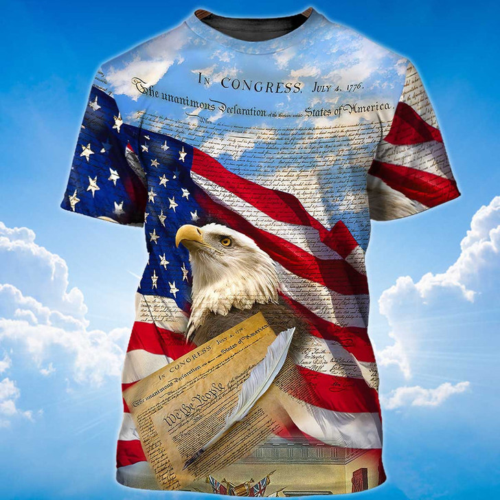 FUNSTUFFPRINT 3D Sublimation Eagle American On T Shirt Eagle Lover Patriotic Independence Day Shirt 3D T-shirt
