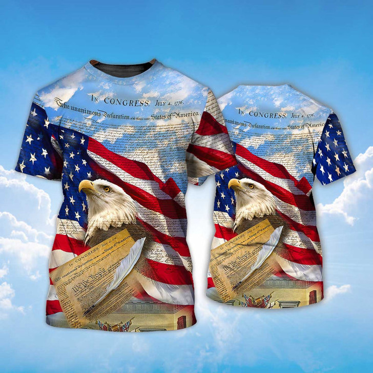 FUNSTUFFPRINT 3D Sublimation Eagle American On T Shirt Eagle Lover Patriotic Independence Day Shirt 3D T-shirt