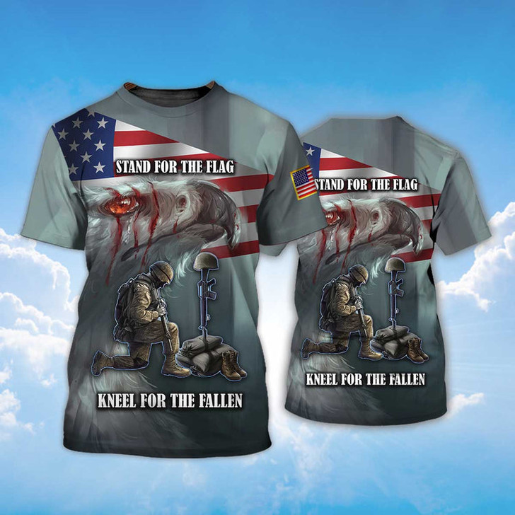 FUNSTUFFPRINT Stand For The Flag T Shirt Kneel For The Fallen Memorial 11 Sep Shirt 3D T-shirt