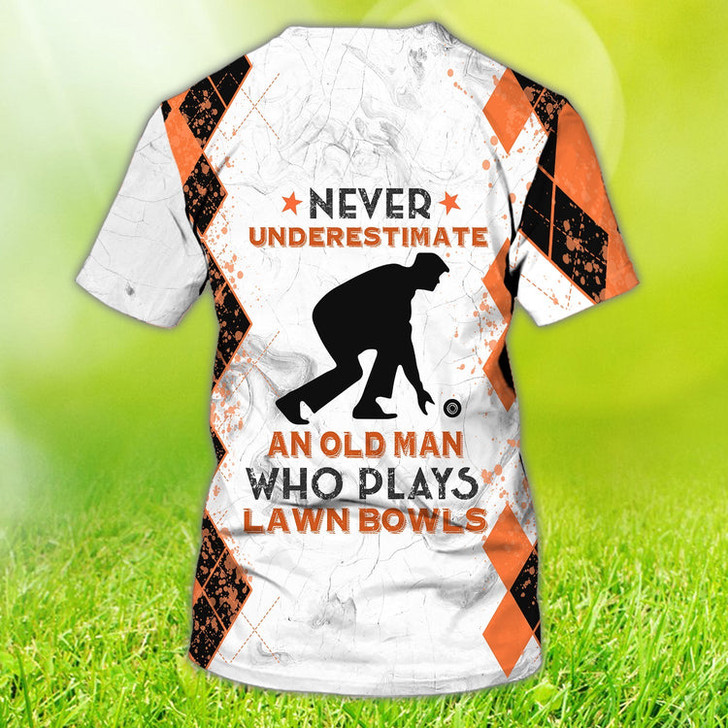 FUNSTUFFPRINT Custom Old Man Plays Lawn Bowls T Shirt 3D T-shirt