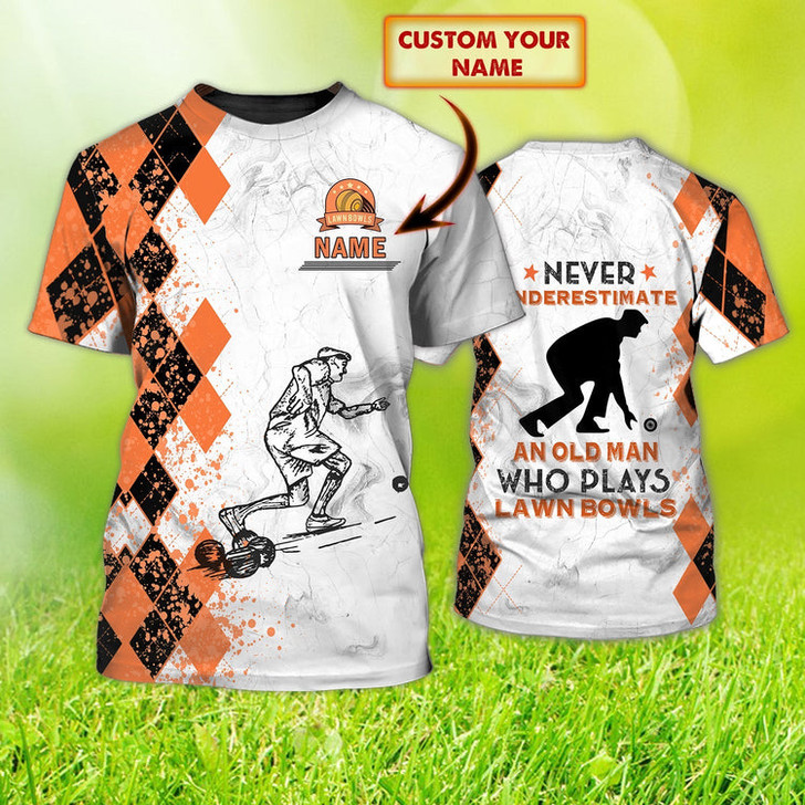 FUNSTUFFPRINT Custom Old Man Plays Lawn Bowls T Shirt 3D T-shirt