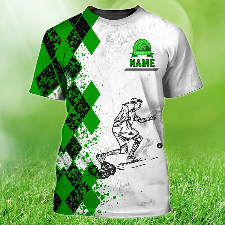 FUNSTUFFPRINT Custom Old Man Plays Lawn Bowls Green T Shirt Funny Lawnbowl Shirts 3D T-shirt