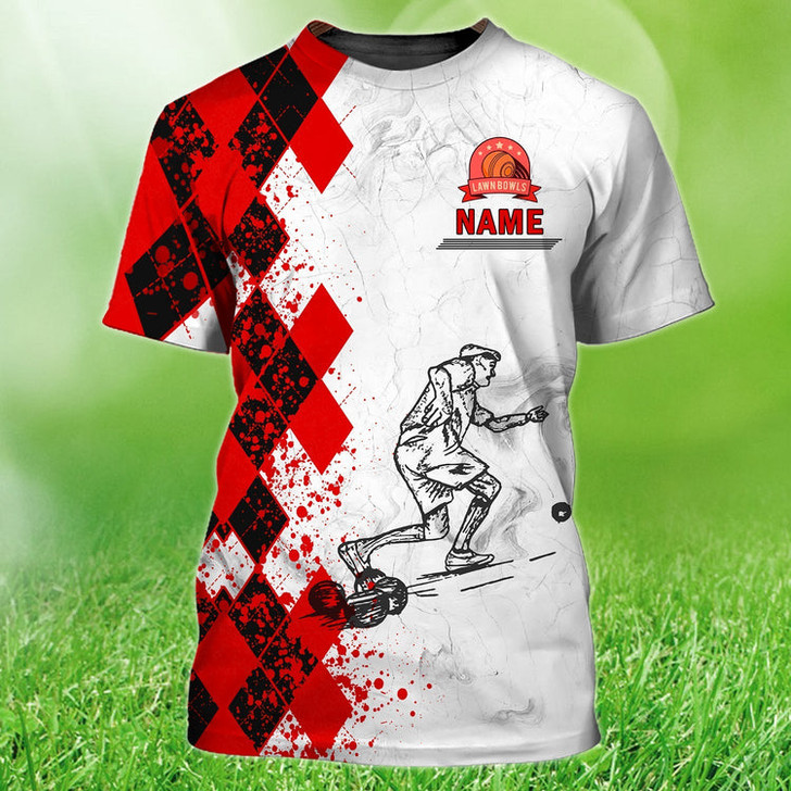 FUNSTUFFPRINT Old Man Plays Lawn Bowls 3D Red T Shirt For Men Old Men Lawn Bowl Shirt 3D T-shirt