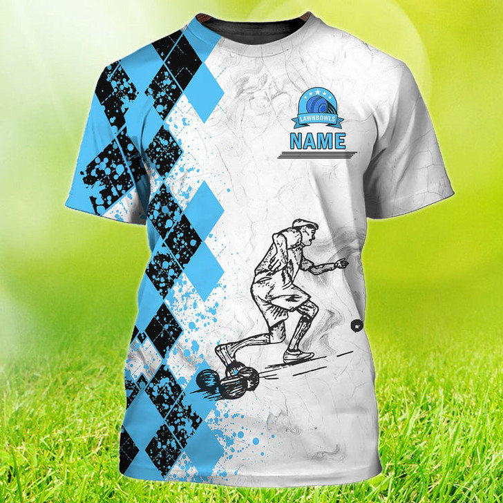 FUNSTUFFPRINT Custom Old Man Plays Lawn Bowls Light Blue 3D T Shirt Lawnbowl Team Player Uniform 3D T-shirt