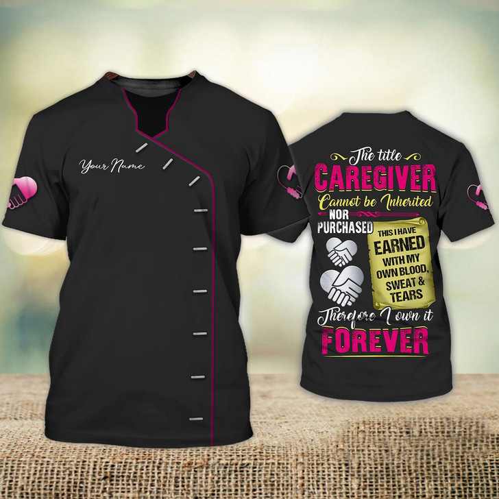 FUNSTUFFPRINT Personalized Name 3D Caregiver Tshirt The Litle Caregiver Nurse Shirt Caregiver Home Care Caregiver Uniform Heart 3D T-shirt