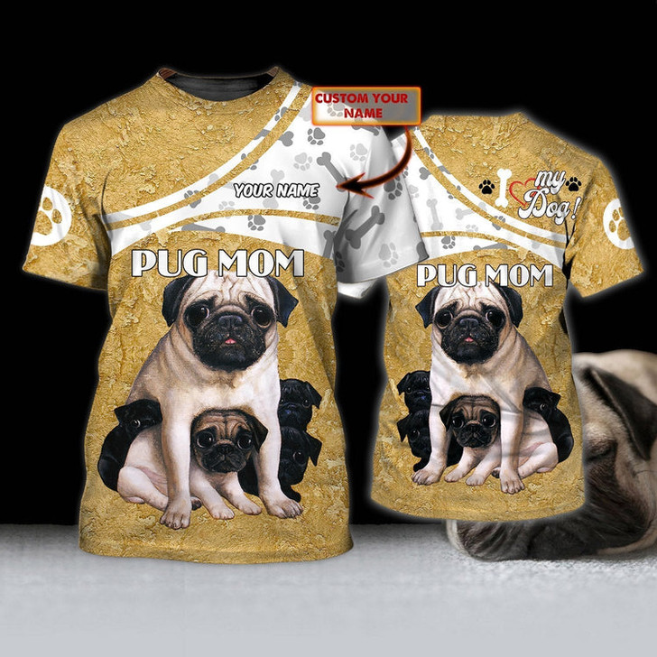 FUNSTUFFPRINT Custom Pug Mom 3D T Shirt For Men Women, Dog Mom Shirts 3D T-shirt