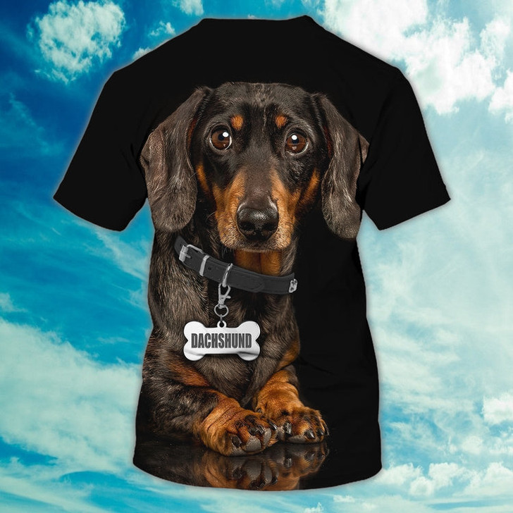 FUNSTUFFPRINT Custom Name Love Dachshund 3D Full Printed T Shirt, Black Shirt For Dog Lovers 3D T-shirt