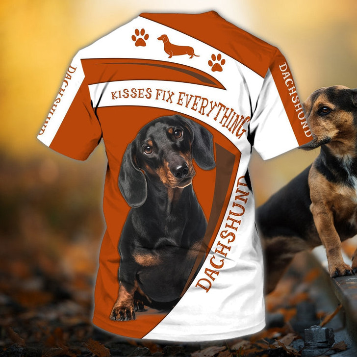 FUNSTUFFPRINT Personalized Name 3D Tshirt Dachshund Orange Cool Dog Shirts 3D T-shirt