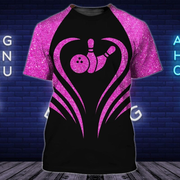 FUNSTUFFPRINT Black And Pink Women Bowling Shirt, 3D Bowling Shirts For Women 3D T-shirt