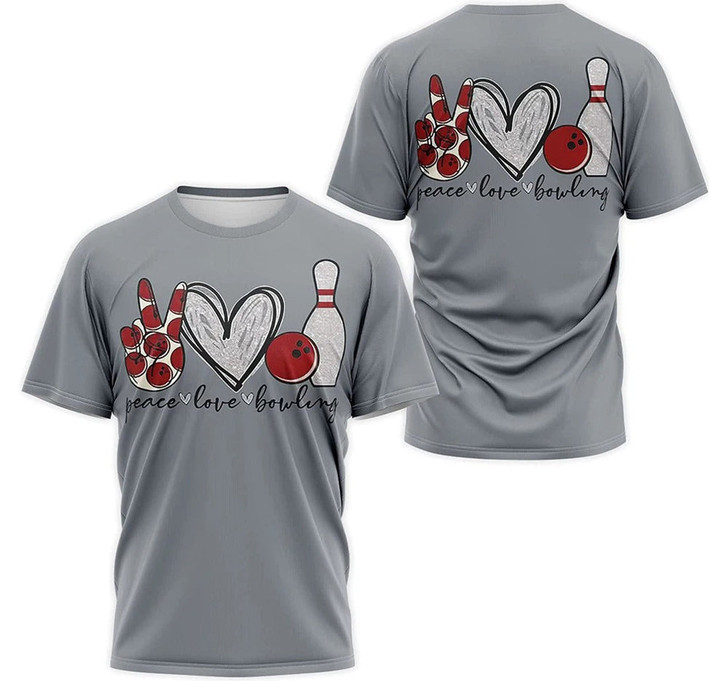 FUNSTUFFPRINT Peach Love Bowling T Shirts, I Love Bowling Shirt 3D T-shirt
