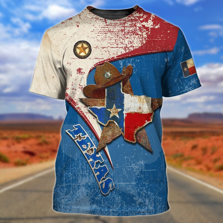FUNSTUFFPRINT Texas Cowboy Shirt, 3D All Over Print Texas Shirt Vintage Pattern, Gift For Texan Friend 3D T-shirt