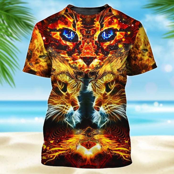 FUNSTUFFPRINT Cat Neon Yellow 3D Tshirt, All Over Print Cat On Shirt 3D T-shirt