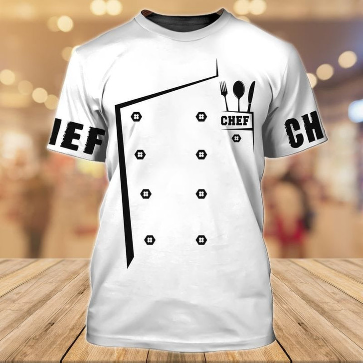 FUNSTUFFPRINT Chef Uniform 3D All Over Printed T Shirt, White Shirt For Master Chef, Chef Premium Shirts 3D T-shirt