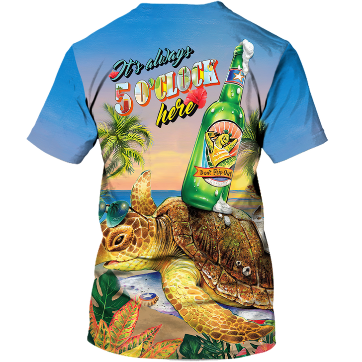 FUNSTUFFPRINT Funny Turtle Beer Summer 3D Shirt, Turtle On The Beach Vacation Shirts For Men Women, Beer Turtle Shirt 3D T-shirt