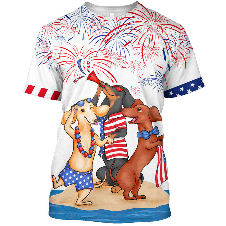 FUNSTUFFPRINT Dachshund Shirts For Men Women, Independence Day Funny Dog On T Shirt 3D T-shirt