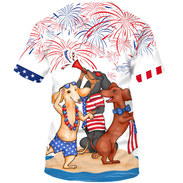FUNSTUFFPRINT Dachshund Shirts For Men Women, Independence Day Funny Dog On T Shirt 3D T-shirt