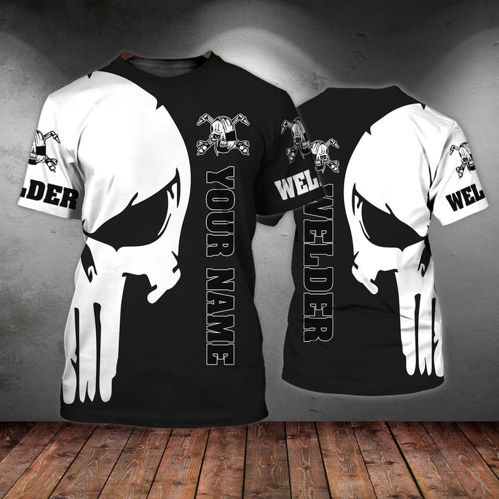 FUNSTUFFPRINT Custom Skull Welder Shirt, Welding Shirt With Skulls Pattern 3D T-shirt