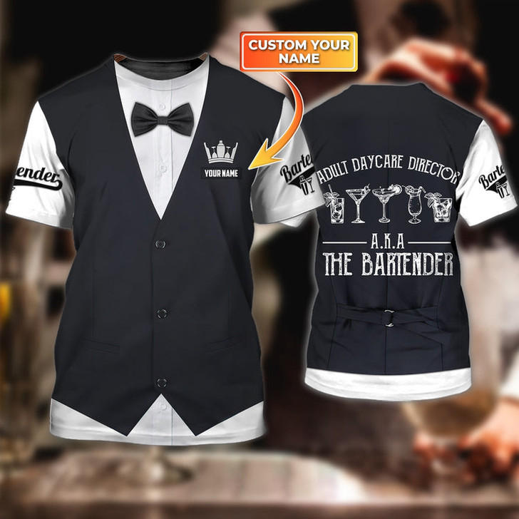 FUNSTUFFPRINT Personalized Bartender 3D T Shirts, All Over Printed Barista Shirts, Bartender Gift, Gift For A Barista 3D T-shirt