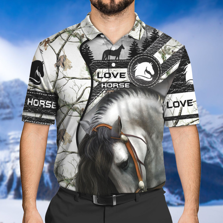 FUNSTUFFPRINT Love Horse 3D Print Polo Shirt Size S-5XL