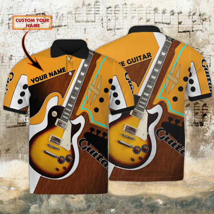 FUNSTUFFPRINT Love Guitar - Personalized Name 3D Polo Shirt