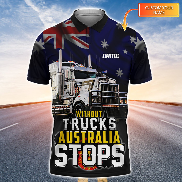 FUNSTUFFPRINT Without Trucks Australia Stops Personalized Name 3D Polo Shirt