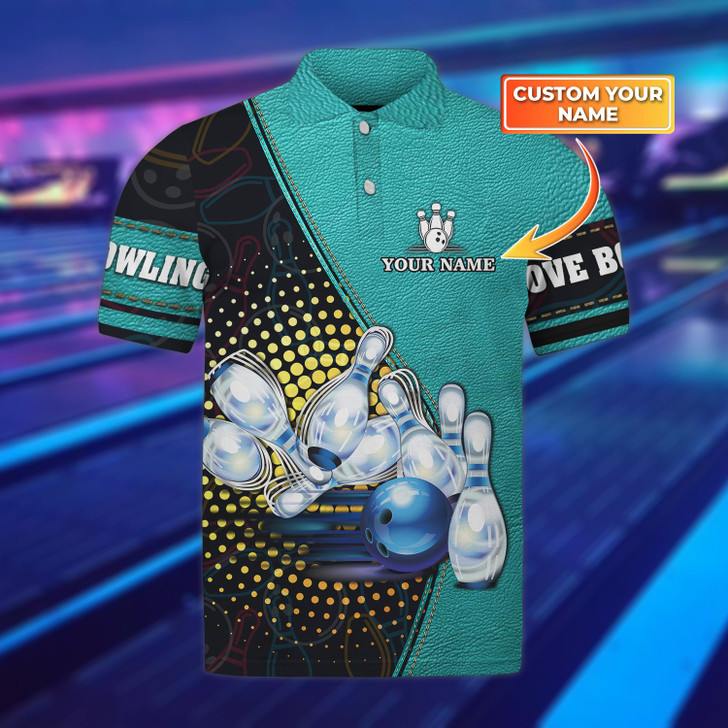 FUNSTUFFPRINT Love Bowling - Personalized Name 3D Polo Shirt