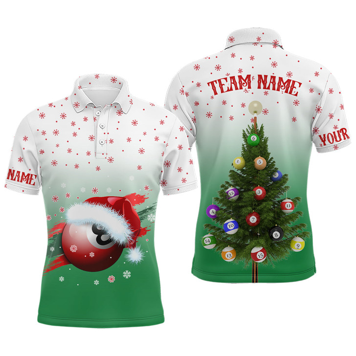 FUNSTUFFPRINT Personalized Funny Christmas Tree Billiard Balls Green 3D Men Polo Shirts, Christmas Shirt Ideas