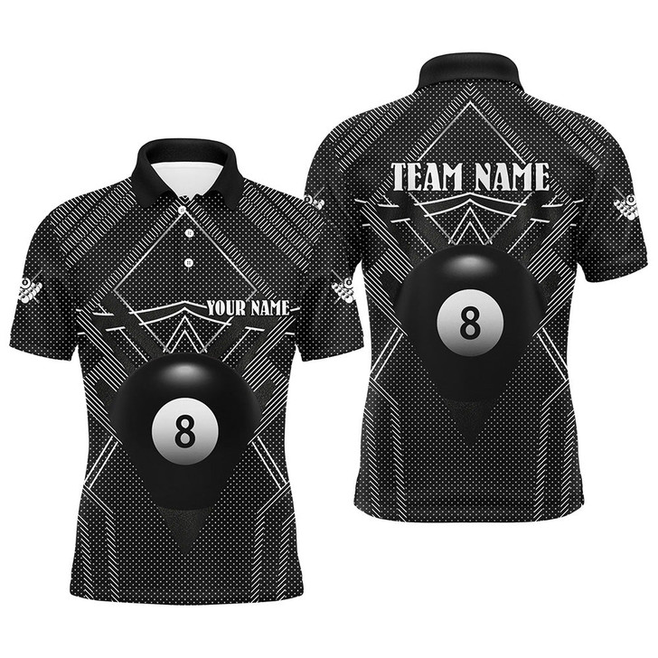 FUNSTUFFPRINT Personalized Black Billiards Jerseys Men Polo Shirts, Best Custom 8 Ball Pool Billiard Outfit