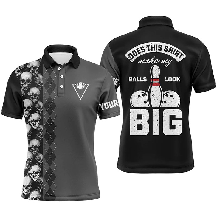 FUNSTUFFPRINT Funny black skull Bowling polo shirt for men Custom name Does this shirt make my balls look big Polo Shirt Size S-5XL
