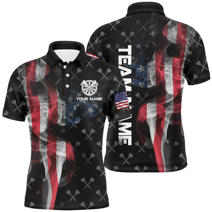 FUNSTUFFPRINT Personalized Smoke US Flag Dart Polo Shirts, Custom Patriotic Darts Shirts For Men Dart Jerseys  Polo Shirt Size S-5XL