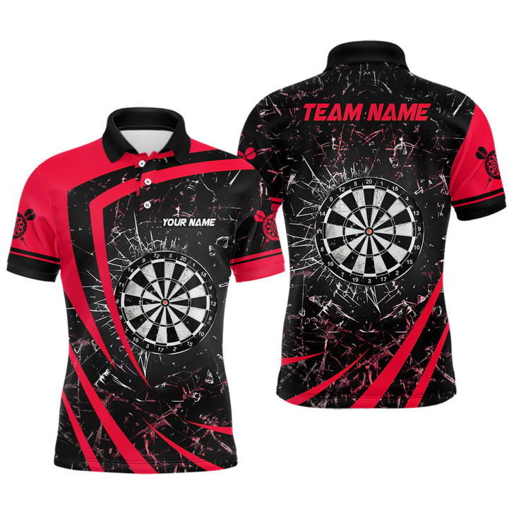 FUNSTUFFPRINT Personalized Red Glass Break Dart Polo Shirts Custom Dart Shirts For Men Dart Team Shirts , Polo Shirt Size S-5XL