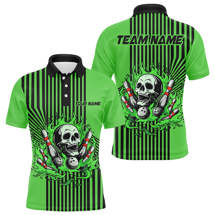 FUNSTUFFPRINT Green and Black stripes Mens bowling polo , Polo Shirt Size S-5XL