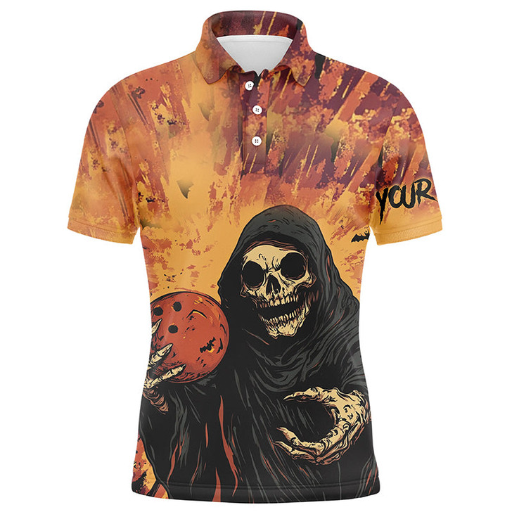 FUNSTUFFPRINT Halloween Skull Bowling custom Mens Bowling Polo  , Polo Shirt Size S-5XL