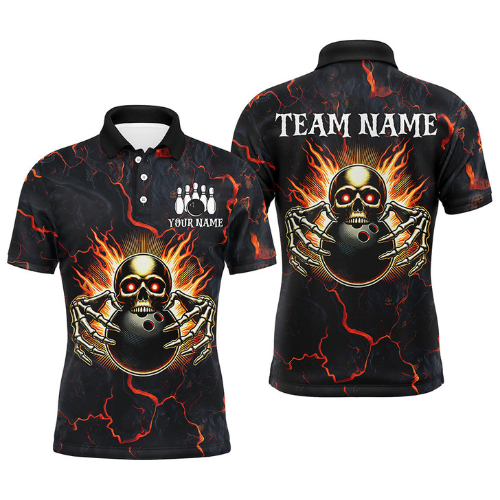 FUNSTUFFPRINT Custom Bowling Shirt for Men Personalized Skull Bowling Jersey Bowling Team League Polo Shirt Size S-5XL