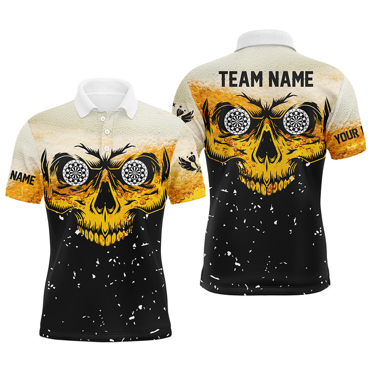 FUNSTUFFPRINT Custom Grunge Yellow Black Skull Darts , Polo Shirt Size S-5XL