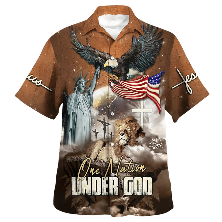 One Nation Under God Jesus Lion Hawaiian Shirt - Christian Hawaiian Shirt - Religious Hawaiian Shirts