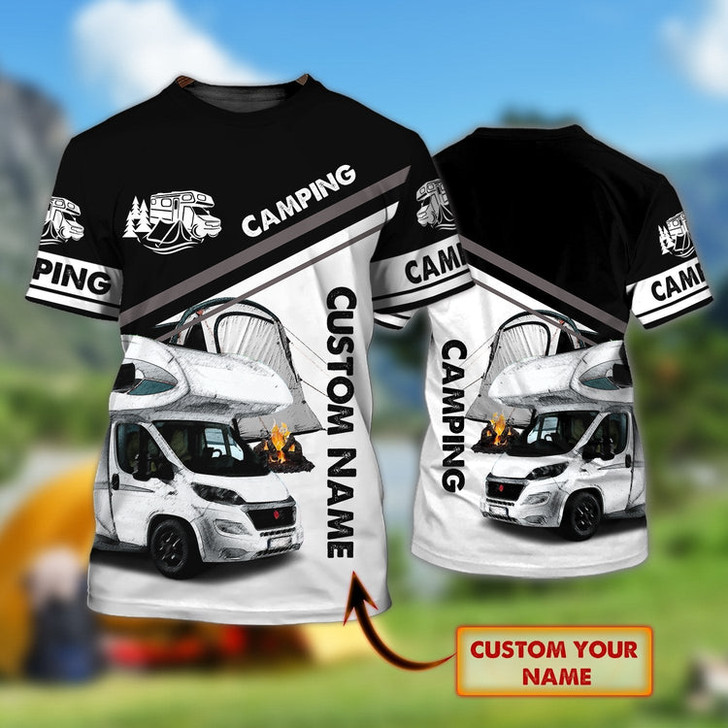 FUNSTUFFPRINT Personalized Mens Camping Shirt, 3D All Over Print Women Shirt Camping, Camping Shirts 3D T-shirt