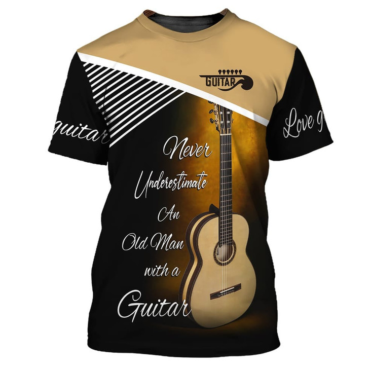 FUNSTUFFPRINT Old Man With Guitar 3D Shirt, Love Guitar T Shirt, Men's Guitarist Shirt 3D T-shirt