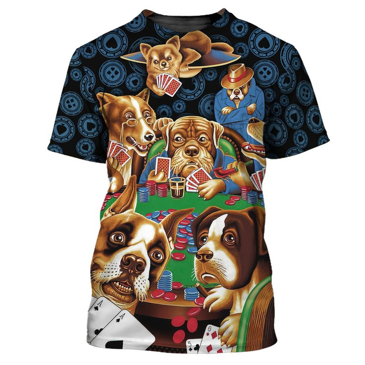 FUNSTUFFPRINT Poker Dogs 3D Tshirt, Funny Dog All Over Printed Shirt, Poker Shirt 3D T-shirt