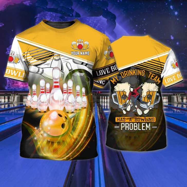 FUNSTUFFPRINT Personalized 3D All Over Print Bowling T Shirt, Bowling And Beer, Gift For Bowling Lovers, Bowling Shirts 3D T-shirt