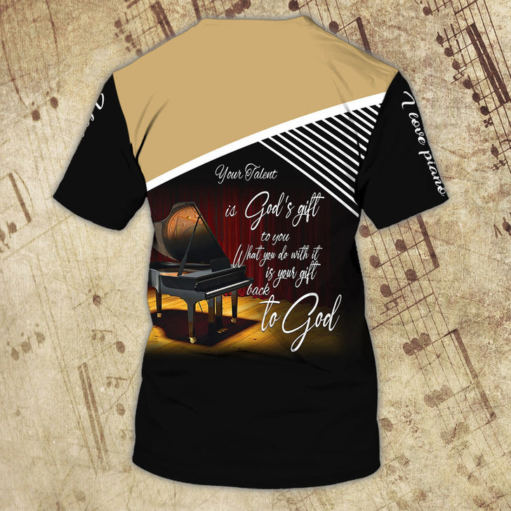 FUNSTUFFPRINT Customized 3D All Over Print Piano T Shirt For Him Her, Love Piano Shirts, Sumlimation Piano On Tshirt 3D T-shirt