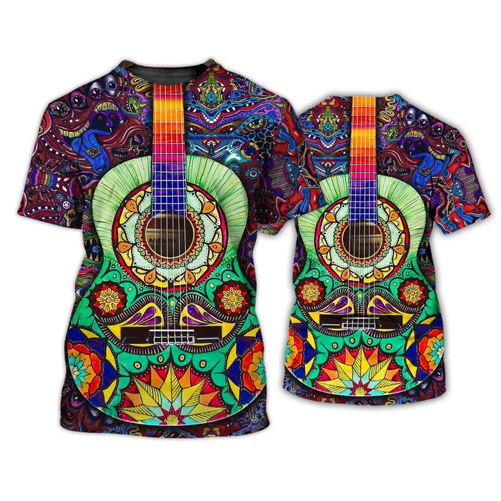 FUNSTUFFPRINT Amazing Hippie Painting 3D Tshirt, Hippie Shirts For Men And Women, Unisex Hippie Shirt, Hippie Classic Guitar Shirt 3D T-shirt
